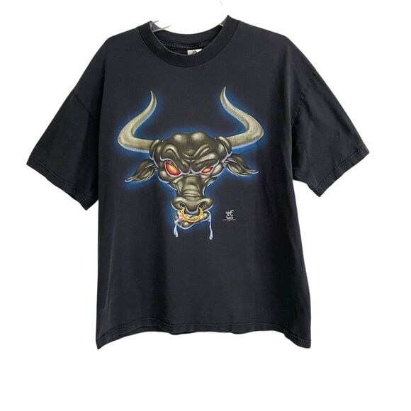 WWF Layin the Smack Down T-shirt Mens XL The Rock Vintage ‘98 Brahama Bull Black - Picture 1 of 6